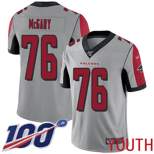 Atlanta Falcons Limited Silver Youth Kaleb McGary Jersey NFL Football #76 100th Season Inverted Legend->youth nfl jersey->Youth Jersey